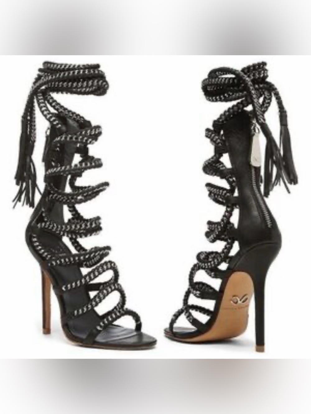 Monika Chiang Black Leather Strappy Ankle Strap Buckle Open Toe Heels EU 39